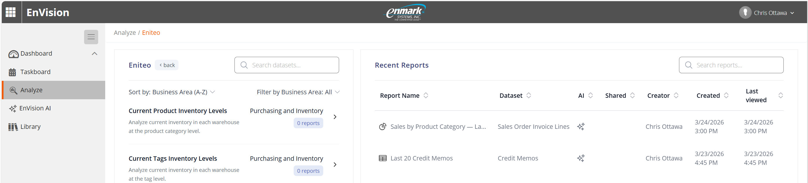 Analyze tab showing AI reports alongside Traditional reports with AI indicator
