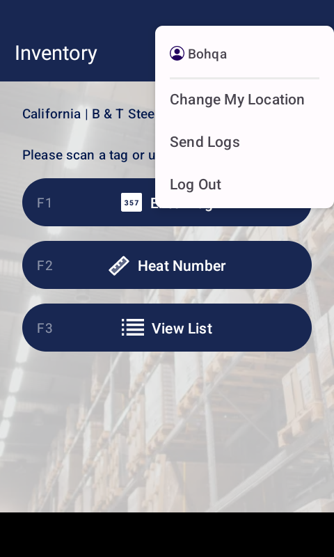 3-dot menu showing the Change My Location option in Physical Inventory mode