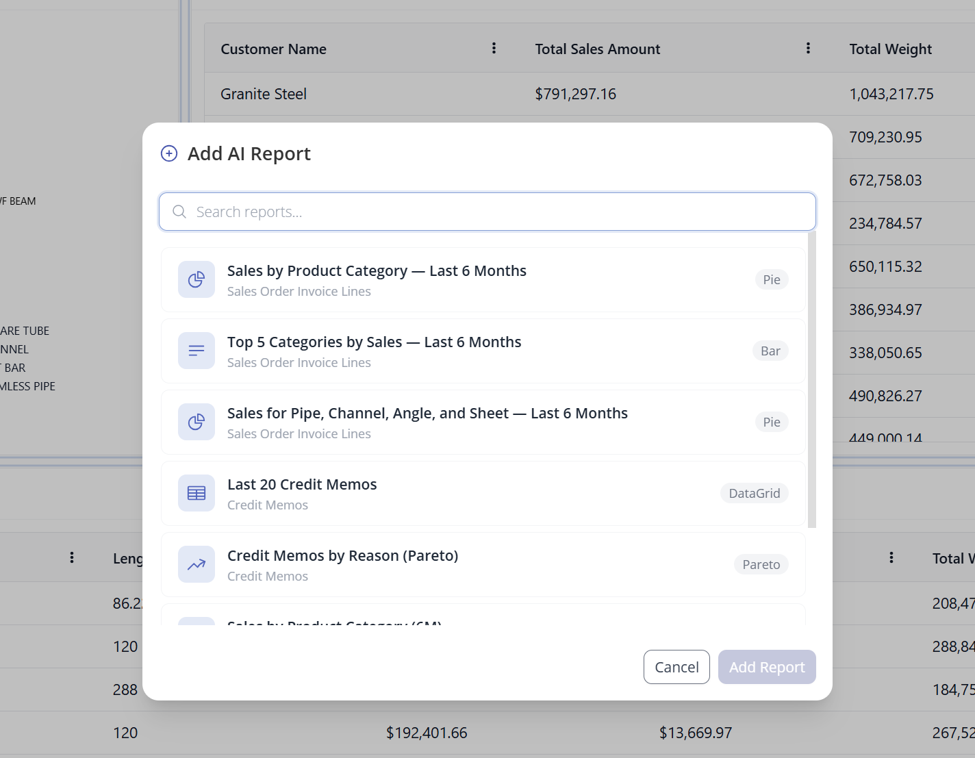 Plus button to add a report to an AI Board