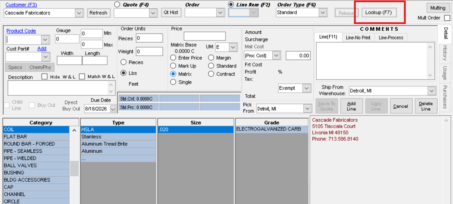Command Center toolbar with the new Lookup (F7) button highlighted at the top right, beside the Release button and the Multing button